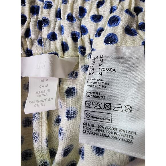 H&M White Blue Polka Dot Linen Blend Paper Bag Retro Active Hi-Waist Shorts SZ M - Picture 5 of 8